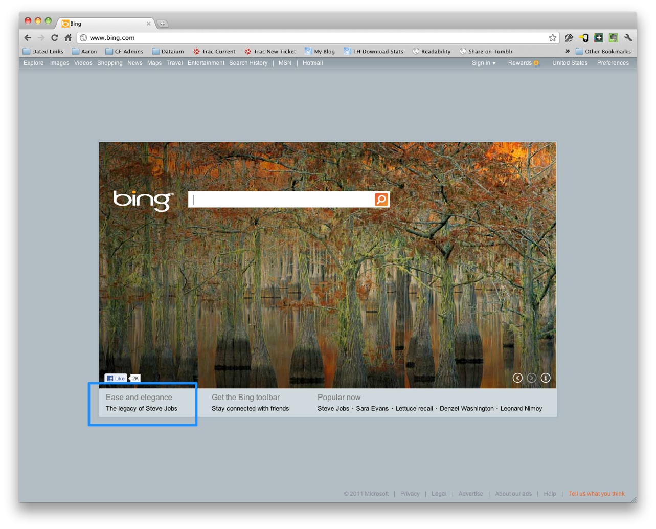 Bing tribute to Steve Jobs