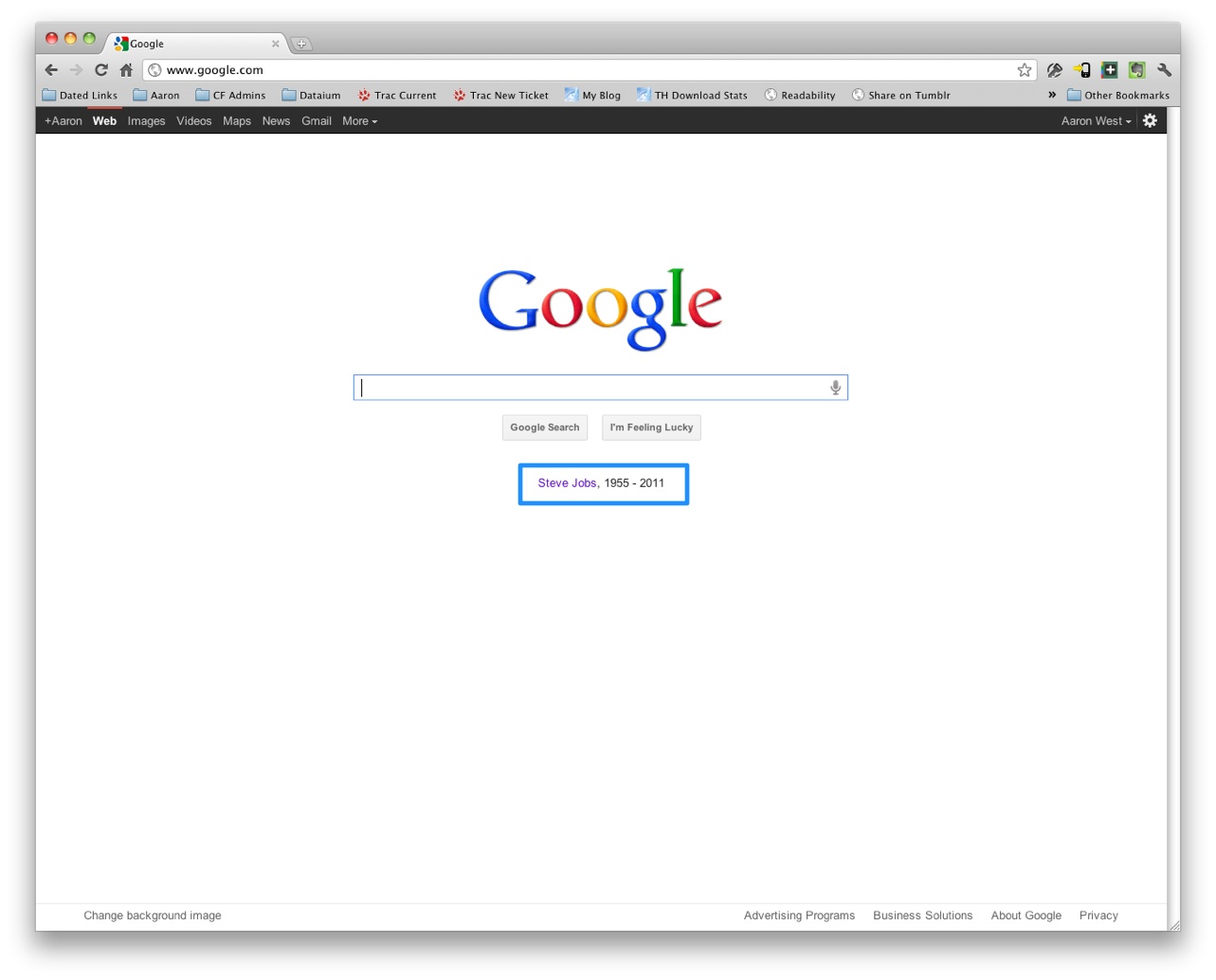 Google tribute to Steve Jobs